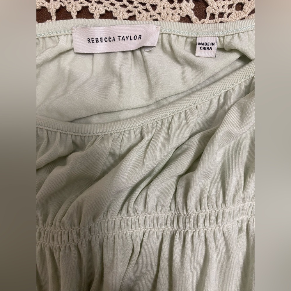 Rebecca Taylor green mint Layered  smocked elastic Dress size M - Picture 4 of 5